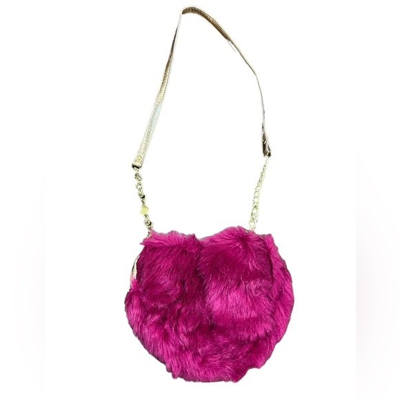 Betsey Johnson Bags Betsey Johnson Faux Fur Pink And Gold Crossbody